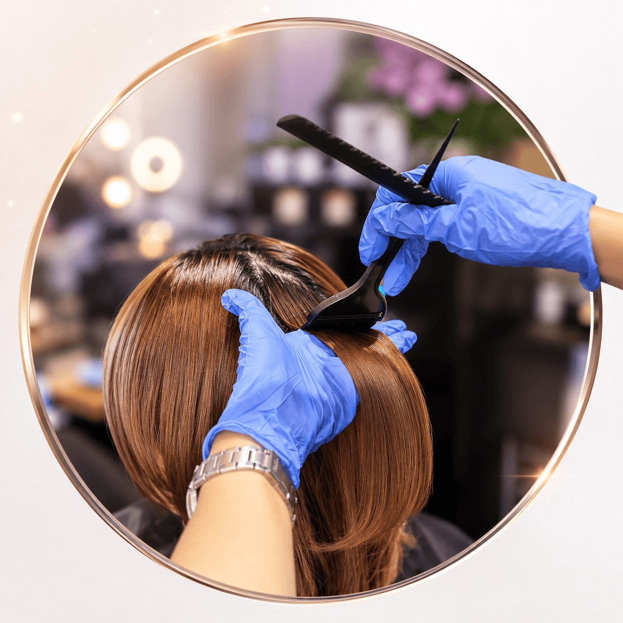 Proses aplikasi cat rambut menggunakan kuas khusus oleh colorist profesional di Claffa Salon