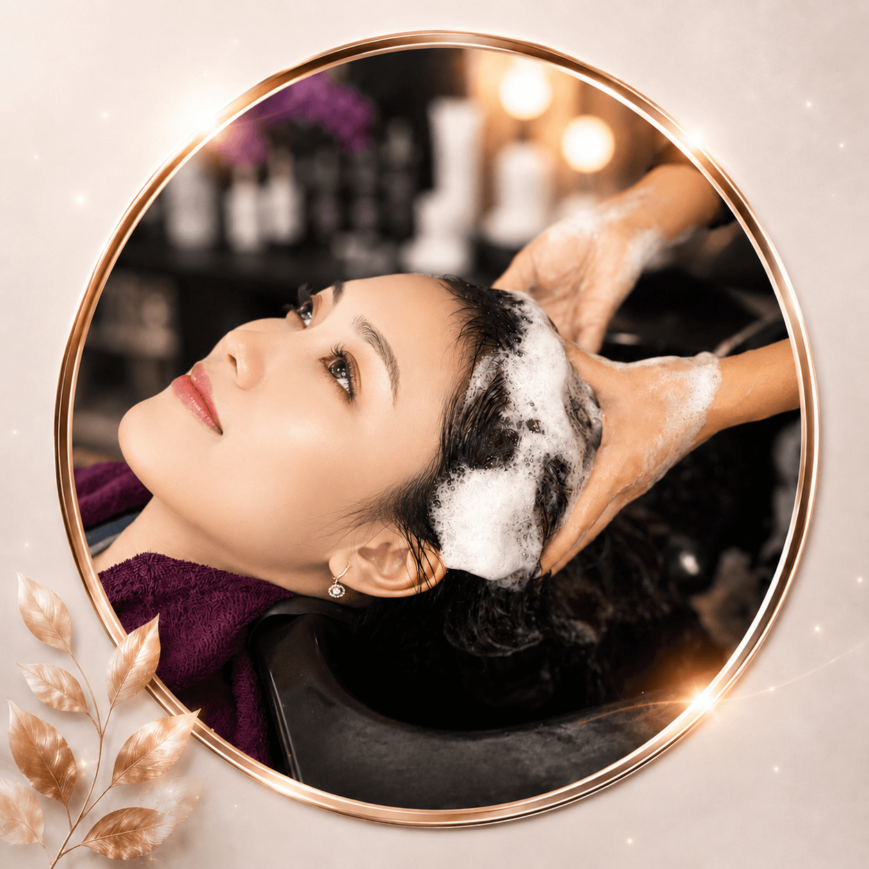 Proses pencucian rambut dengan busa melimpah dan pijatan kulit kepala di area keramas Claffa Salon