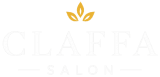 Logo resmi Claffa Salon Elegant Hair Style dengan ilustrasi wajah wanita berambut gelombang gradasi biru ungu